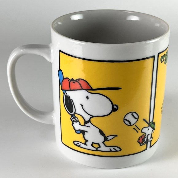 Vtg Peanuts Snoopy Coffee Cup Mug Multicolor Home Run Hero Baseball Ceramic - Picture 3 of 11